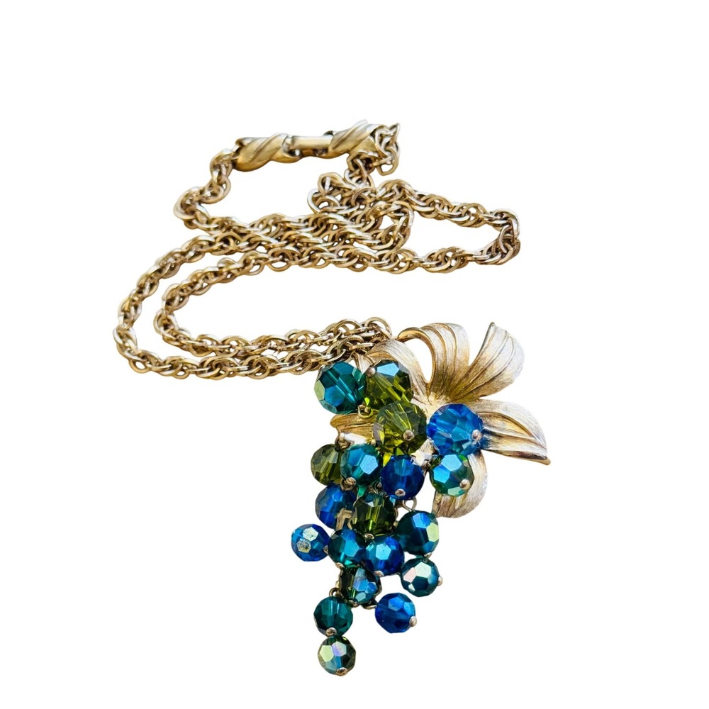 VTG‎ Schrager Crystal Cascading Necklace Aurora Borealis Regal Statement Collar